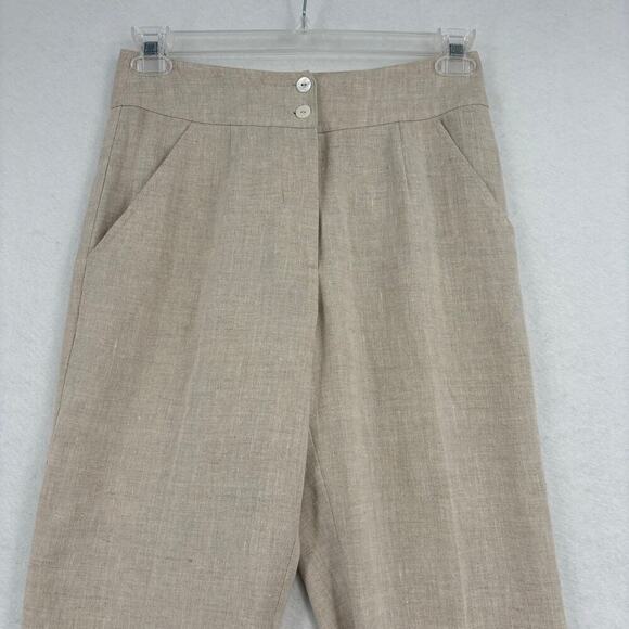 Vivid 100% Linen High Rise Trouser Pants Straight Leg Beige Women's Size 4 - Picture 2 of 12